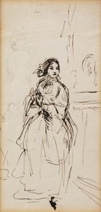急いでいる女の子（ペンとインク） 作： William Powell Frith