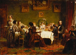 「今日の多くの幸せなリターン」のスケッチ、c。 1856年（船内油） 作： William Powell Frith