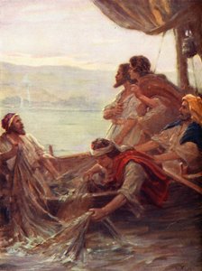 ティベリアの海辺の朝、ヨハネXXI, 4-6（カラーリトグラフ） 作： William Pratt