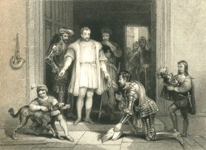 「ボリングブロークのリチャード 2 世への偽りのオマージュ、フリント城で」、1836 年 作： William Radclyffe
