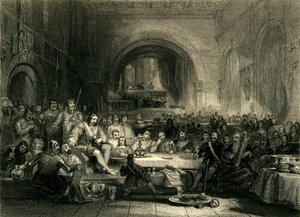 「ルウェリン王子とその男爵、アベル近くの宮殿」、c1836 作： William Radclyffe