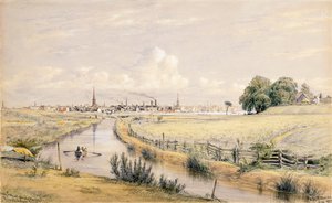 1854年のベルゲン運河から見たニューヨークのジャージーシティ