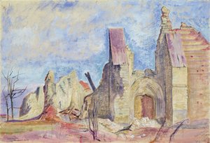 西正面、マルケレポ教会 (紙にガッシュ) 作： William Rothenstein