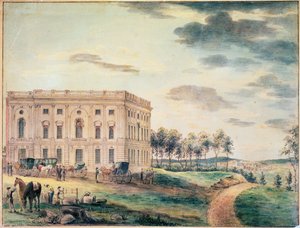 イギリスが焼失する前のワシントンの国会議事堂の眺め、1800年頃（紙にwc） 作： William Russell Birch