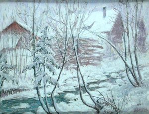 雪の中のシャレー（パステル、ボード 作： William Samuel Horton