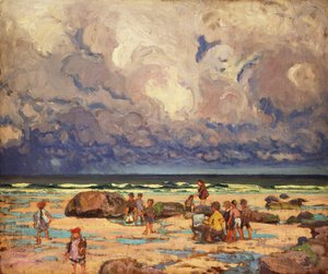 ビーチの子供たち、1910年頃（パネルに油彩） 作： William Samuel Horton