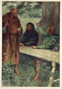 ロビンフッドとブラックモンク、1910年MIエブット作「英雄神話と英国人種の伝説」の最前線 作： William Sewell