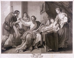 パンを巡礼者に分けているアルフレッド大王、1782 年