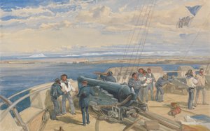 セバストポル、H. M. S. シドンのデッキからスケッチ、1855 年 2 月 作： William Simpson