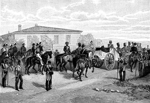 1855年、ロシア、クリミア自治共和国、セヴァストポリ近くのラグラン卿の埋葬。 作： William Crimea Simpson