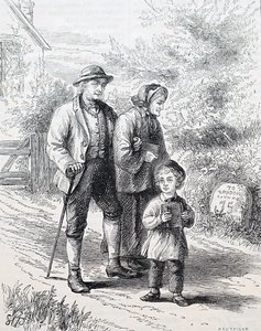 老夫婦とその孫。イギリスのイラストレーター、ウィリアム・スモール(1843-1929)によるもの。1880年（彫刻 作： William Small