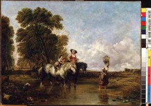 浅瀬を渡る (浅瀬を渡る)。 William I Shayer (1788-1879) の絵画。 キャンバスに油彩、94.5 x 127.5 cm。 19世紀の英語学校。 State M.K. Ciurlionis Art Museum、カウナス (リトアニア)。