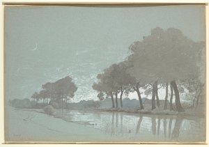 ブルージュ、ベルギーの近くの運河のシーン 作： William Stanley Haseltine