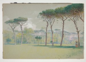 カステルフサノ：風景 - 広大な芝生と木々 作： William Stanley Haseltine
