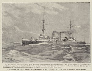 海軍の操縦におけるノベルティ、無線電信に適合したHMSジュノ 作： William T. Maud