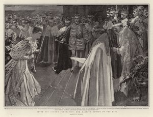 女王の戴冠式の後、女王陛下はお辞儀をしました 作： William T. Maud