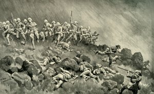 レディスミスへの大攻撃-ワゴンヒルをクリアするデボン家」、1900年。