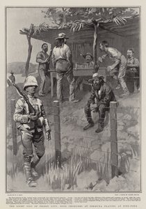 刑務所生活の明るい面、バミューダのピンポンで遊んでいるボーア囚人 作： William T. Maud
