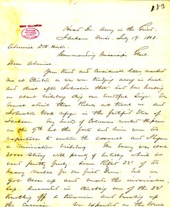 1863年7月19日、ミシシッピ州ジャクソンの野戦軍司令部、W・T・シャーマンから[デビッド・D・]ポーターへの手紙 作： William T. Sherman