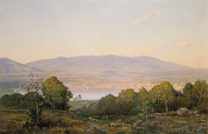 1874年、ニューハンプシャー州センターハーバーでの日没。 作： William Trost Richards