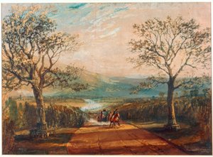 デールを通る道路のコーチ、背後に係留 作： Joseph Mallord William Turner