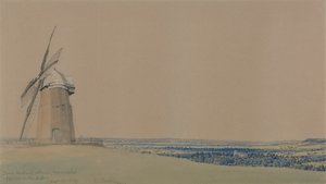 タイソー風車と教会、ウォリックシャー 作： William Turner of Oxford