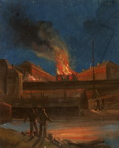 ブリストル暴動：The Gaol Burning、c.1831（紙に油彩） 作： William W. Wheatley