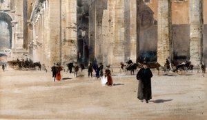 ベルニーニの列柱廊、ローマ（ボディカラーとアラビアゴムによる水彩画） 作： William Walcot