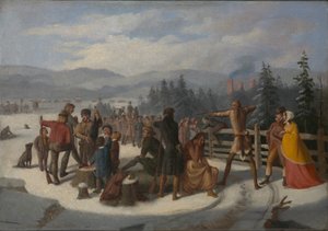 クーパーの「開拓者の風景」、射撃試合の鹿殺し 作： William Walcutt