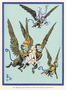 お猿さんはドロシーを抱きかかえて飛んでいってしまった。 作： William Wallace Denslow
