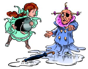 オズの魔法使い - The Wizard of Oz: Denslow, William Wallace (1856-1915)によるドローイングは、フランク・ボームの本の1900年の初版のために実現したものである。ドロシー（ドロシー）は、西の醜い魔女にバケツの水をかけて溶かした。