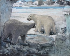 クマの求愛、グリーンランド (キャンバスに油彩 (?)) 作： William Walls