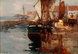 波止場での釣り 作： William Watt Milne