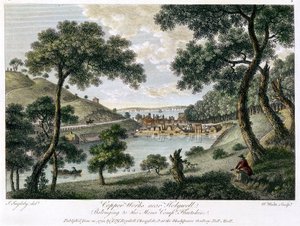 モナ社が所有するウェールズのフリントシャー、ホーリーウェル近くの銅工場（1792年 作： William Watts