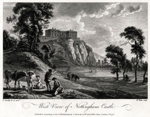 ノッティンガム城の西側の景色、ノッティンガムシャー、1776 作： William Watts