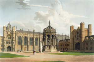 J.ブラック（fl.1791-1831）によって刻まれた「ケンブリッジの歴史」からのトリニティカレッジの裁判所、パブ。 R.アッカーマン、1815年（アクアチント色）