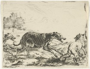 キツネと3匹の犬 作： William Young Ottley