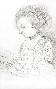 読書する女性（紙に木炭）