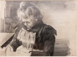 裁縫をする女性 (Femme cousant) (紙に鉛筆) 作： William van Strydonck