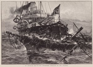 大西洋で漂流物を破壊するアメリカの軍人（リトグラフ）