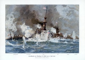 1898年7月3日、1900年のサンティアゴデクーバの戦い。 作： Willy Stöwer