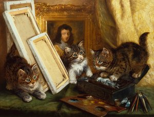 芸術家の子猫 (キャンバスに油彩) 作： Wilson Hepple