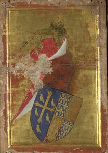 イングランド王リチャード 2 世の紋章 1395 年から 1399 年にかけてのウィルトン ディプティクの外側のパネル 作： Wilton Master