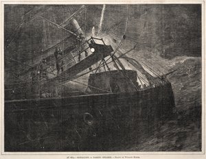 海で、通過する汽船に信号を送る、1871年。 作： Winslow Homer