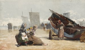 ビーチシーン、カラーコート、1881 作： Winslow Homer