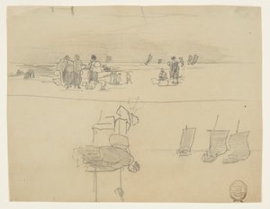 ビーチ シーン, ∥で∥, 女性, 届く, バスケット, cullercoats, イギリス 作： Winslow Homer