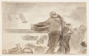 ボートと人がいるビーチ、カラーコーツ、イングランド 作： Winslow Homer