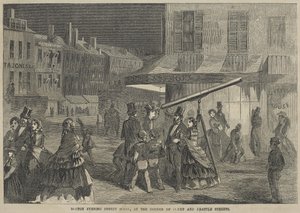 ボストンのイブニングストリートシーン、コートストリートとブラットルストリートの角 作： Winslow Homer