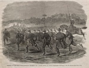 1862年、ヨークタウン近くの反乱ライフルピットに最初のマサチューセッツ連隊が配備された。 作： Winslow Homer