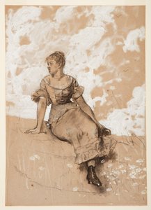 デッサン《座る少女》、『庭の壁』のための習作、1878年 作： ウィンスロー・ホーマー